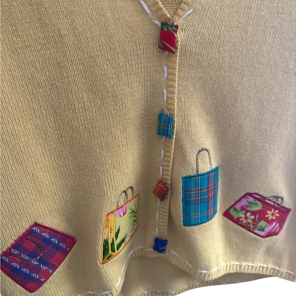 Vintage Mandal Bay Yellow‎ Embroidered Purses Cardigan Sweater Vest Size Large